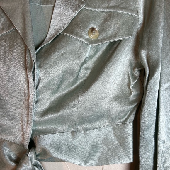 & Other Stories Cropped Tie-Front Button Shirt - Mint Green Size 4 - Picture 4 of 11